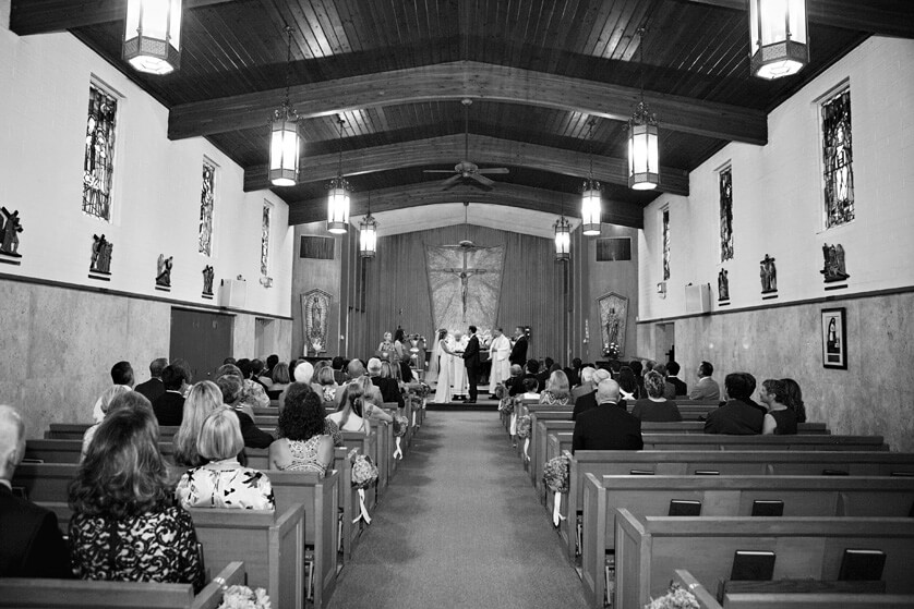 Church wedding ceremony in black and white