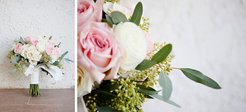 Brides bouquet in whites and pinks and greens