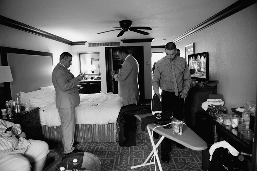 Grooms room prep in Black and White