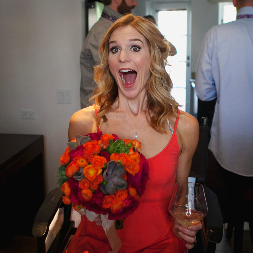 Bride see's her bouquet for the first time