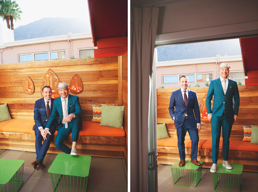 Bespoke mens suits palm springs wedding couple