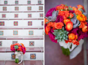 Bridal bouquet in orange, green and hot pink