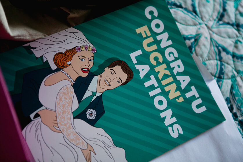 A funny wedding card for the equally funny couple