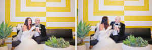 The iconic yellow and white wall in the Hotel lobby