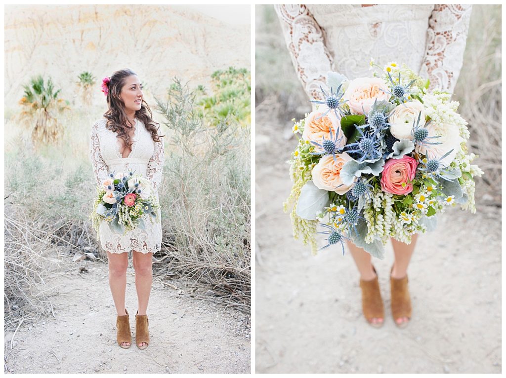 Bridal portraits in the desert on the wedding day