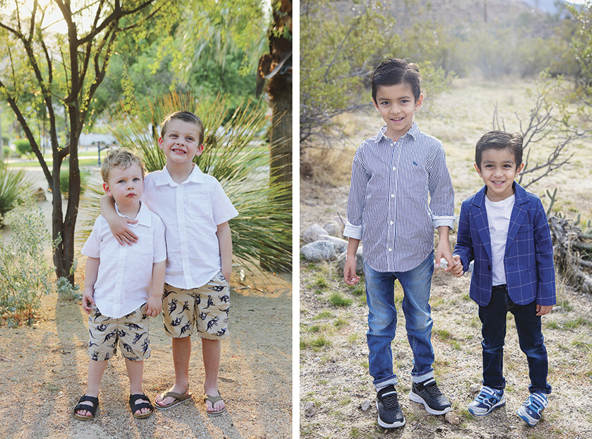 Sweet brothers posing for family photos in the desert