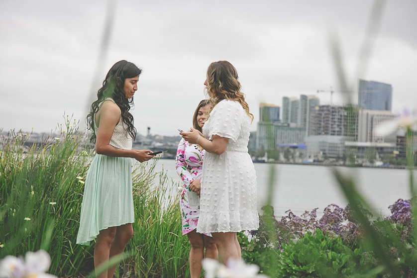 Tiny elopement wedding at a park in Coronado Ca.  The bay and downtown San Diego in the background