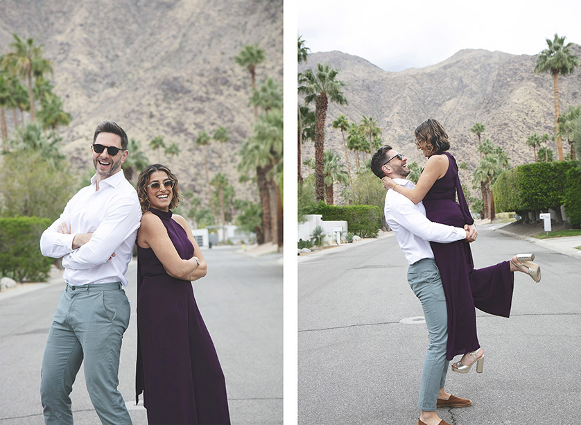 Cute couple in sunglasses being playful for their couples session