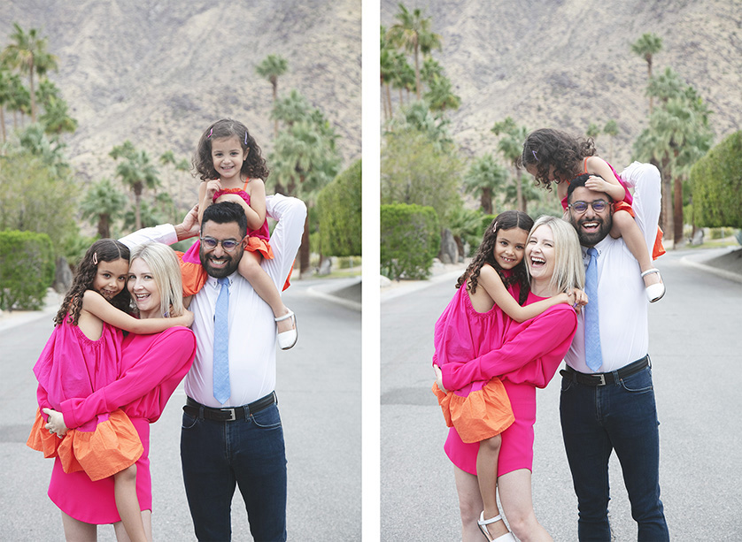 Family have fun with their individual family portrait, being silly and playful with each other.  