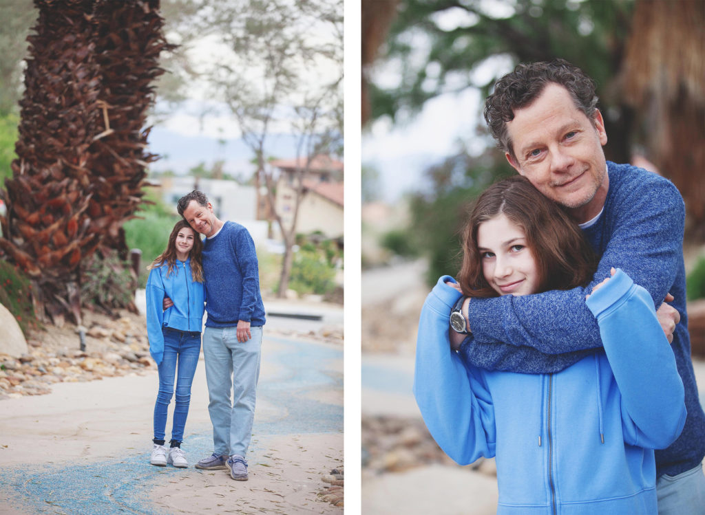 Father and daughter pose for casual and relaxed family photos, 