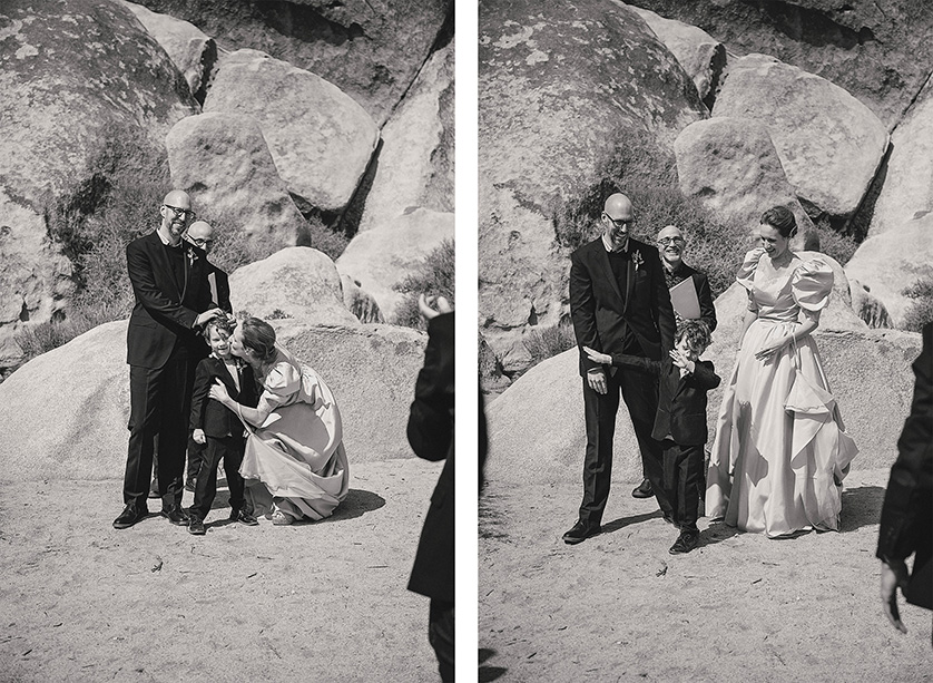 Joshua Tree elopement photographs, the couple perform a sand ceremony