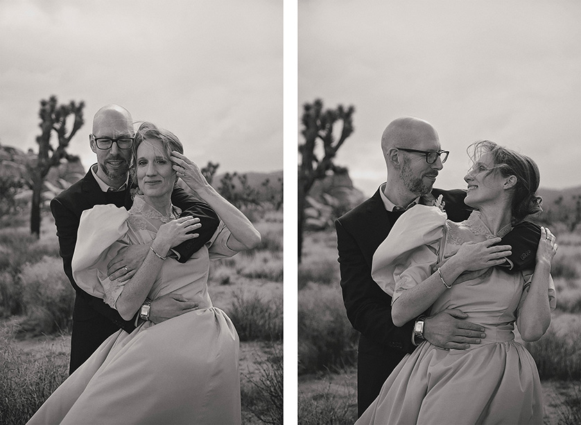 Sweet and relaxed portraits of a bride and groom in Joshua Tree national park