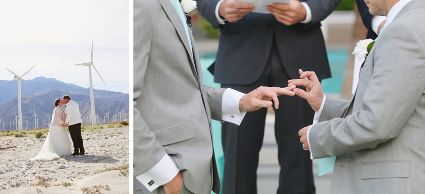 Two photos of couples getting married in intimate ceremonies in Palm Springs