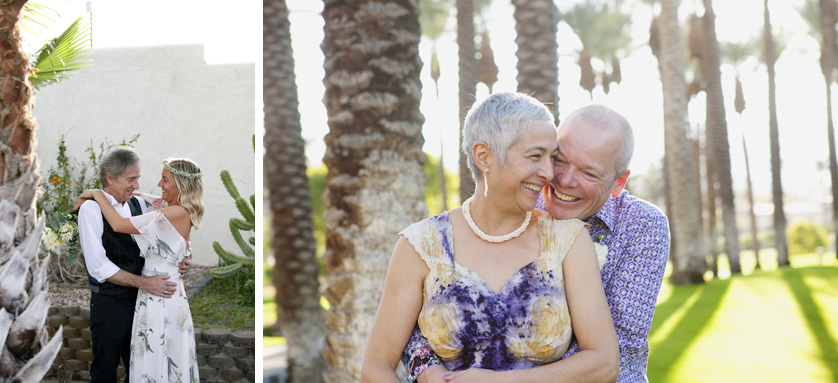 Two lovely older couples getting married in amongst the palm trees of the desert southwest