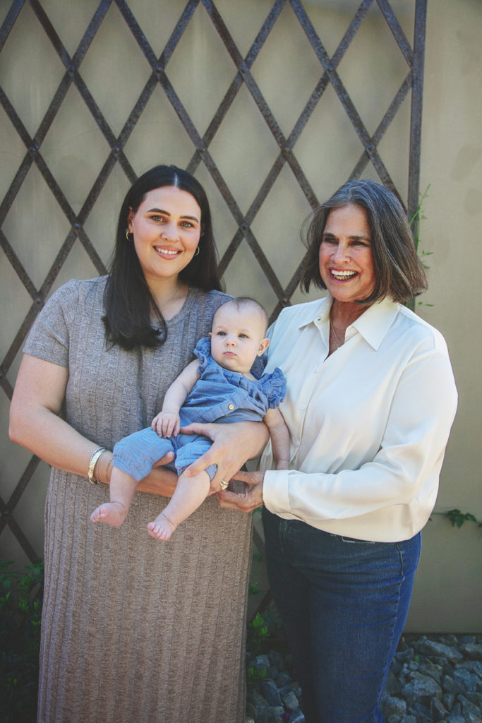 Multi generational family photo of mom, daughter and her baby son.