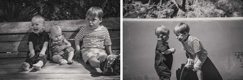 Two images of the youngsters in candid and adorable poses in the garden