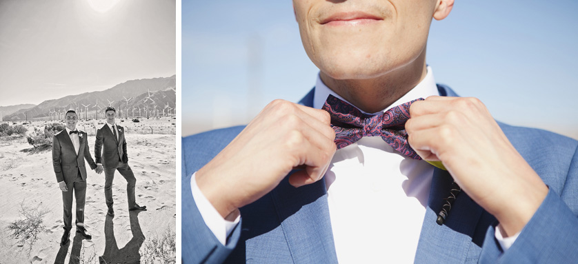 Grooms pose for photos in Palm Springs desert