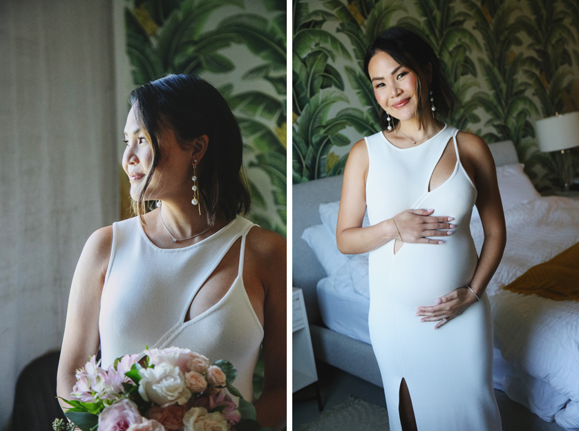 Bridal portraits at the hotel room window