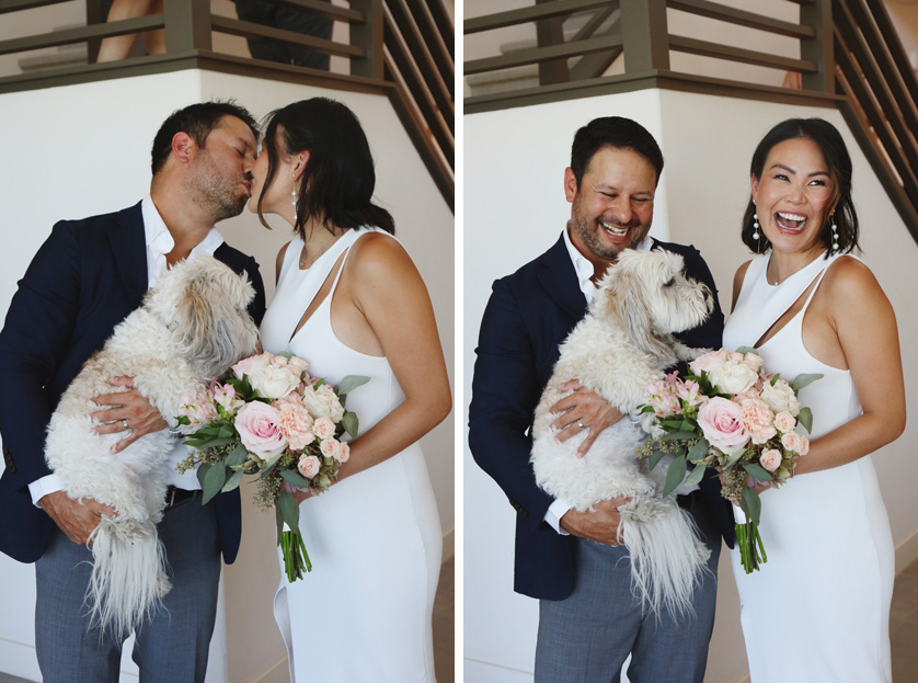 Candid snaps of bride and groom with their dog