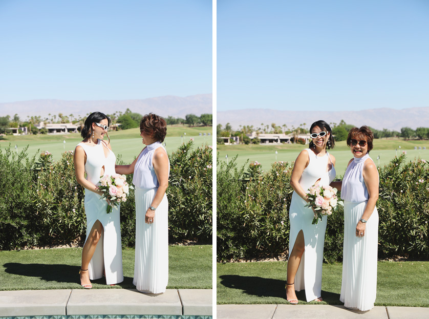 Mom and bride pose for stylish photos on the golf course