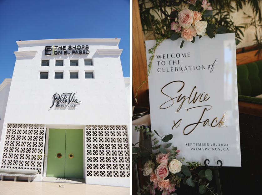 Detail photos of the retaurant entrance and wedding sign