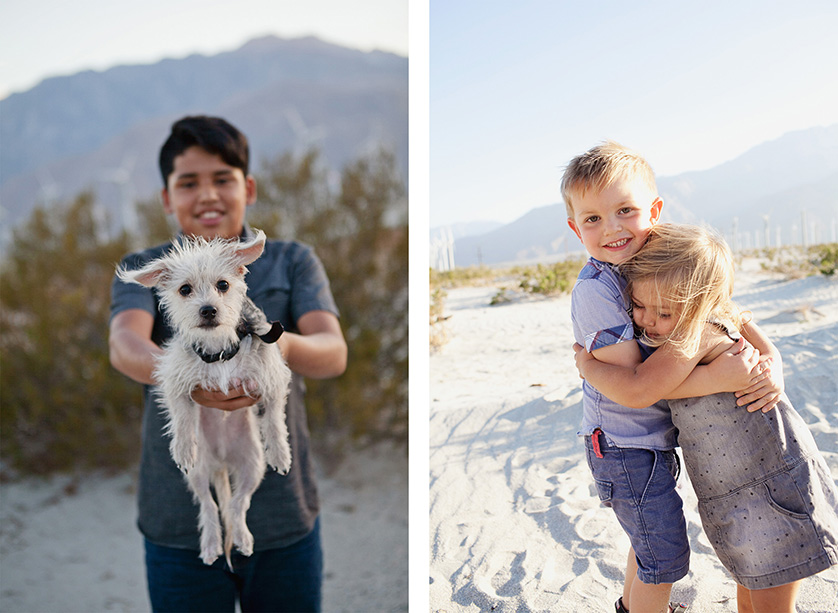 Two photos depicting sweet candid moments during family photos