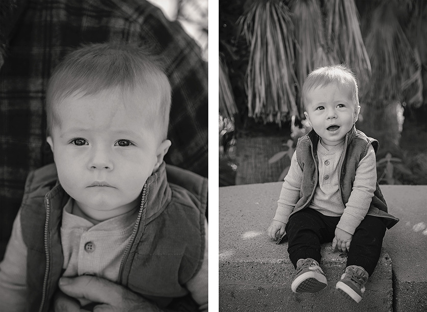 Two photos of baby in a park