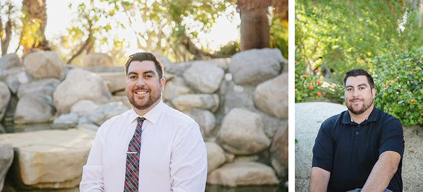 Two photographs of a man with a beard in a natural setting