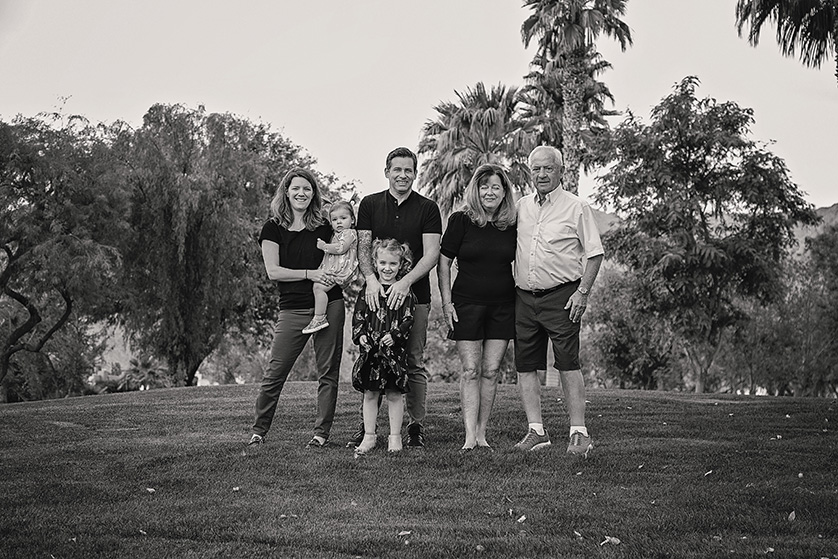 Black and White family photograph in the park