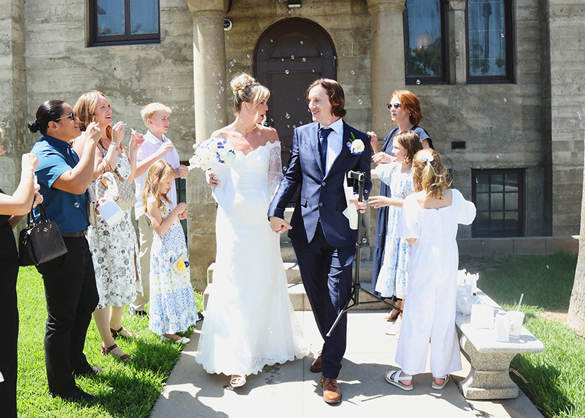 bride and groom in the sunny california weather