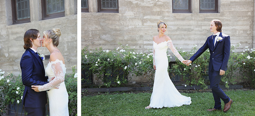 bride and groom portraits in a garden setting