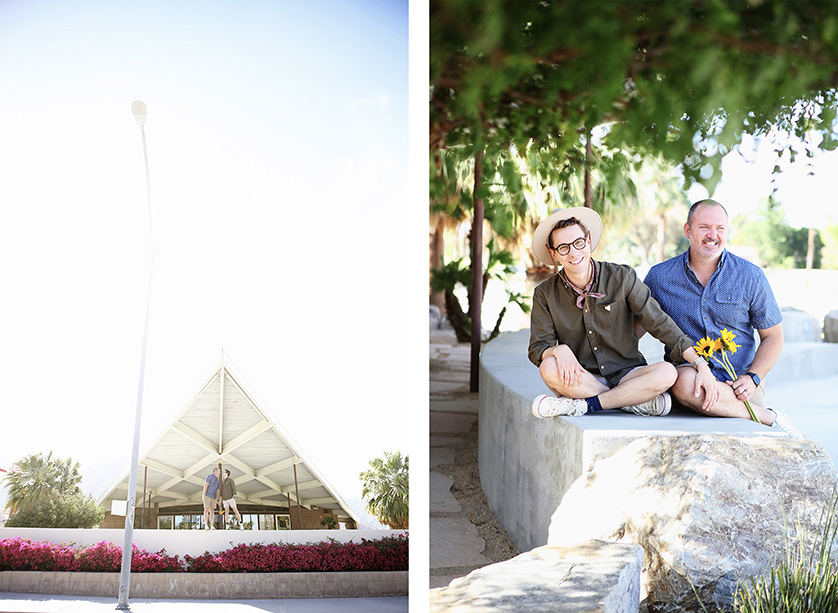 Creative angles of two grooms in Palm Springs