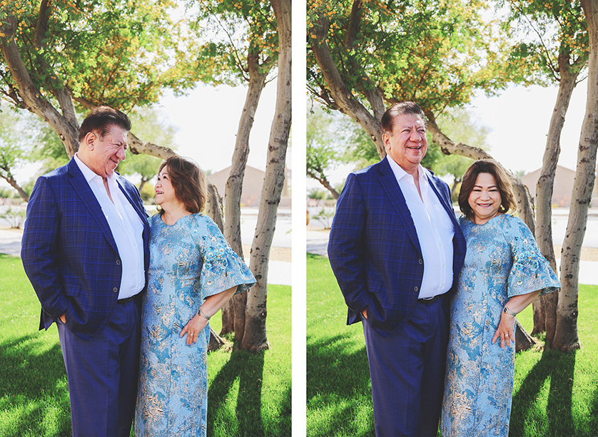 Older couple photographed under a tree