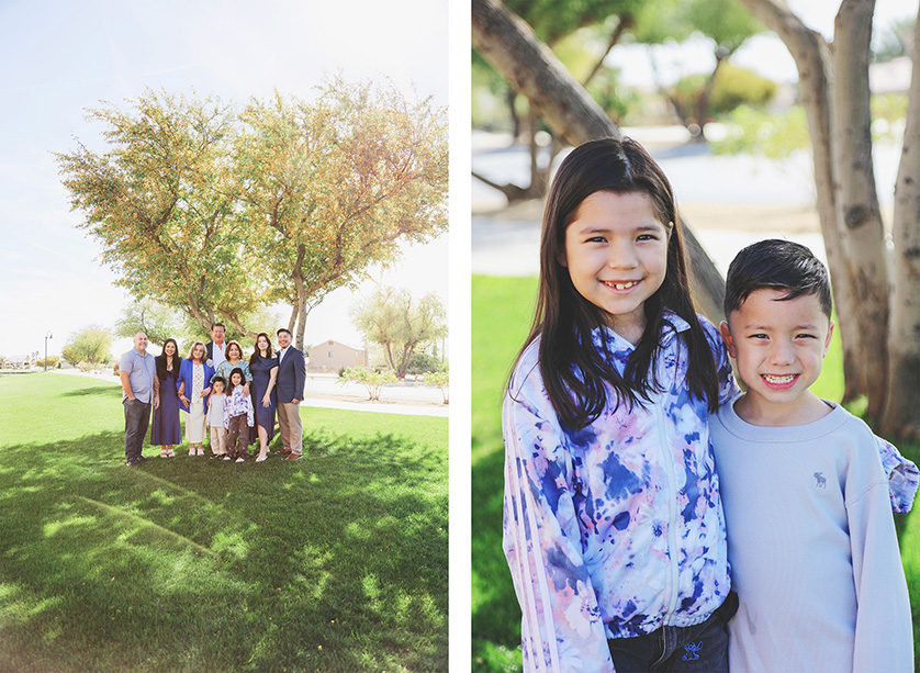 Two photos, full family grouping and two youngsters 