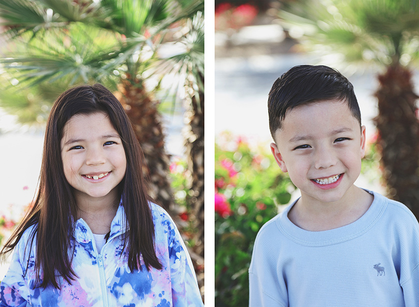 Individual portraits of a young girl and a young boy