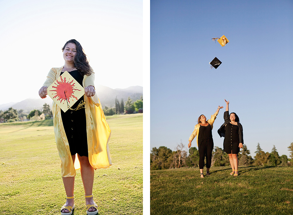 High school senior honors her mom by wearing her cap and gown for fun photo shoot on golf course