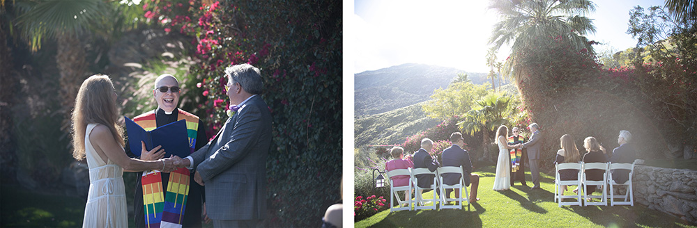 Older couple wedding ceremony at O'Donnell House in Palm Springs at sunset