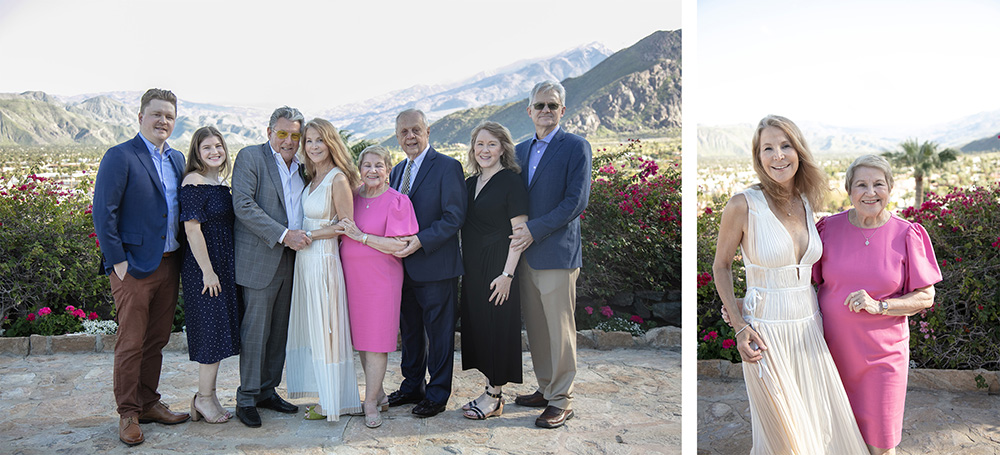 Two photos of family portraits high above Palm Springs