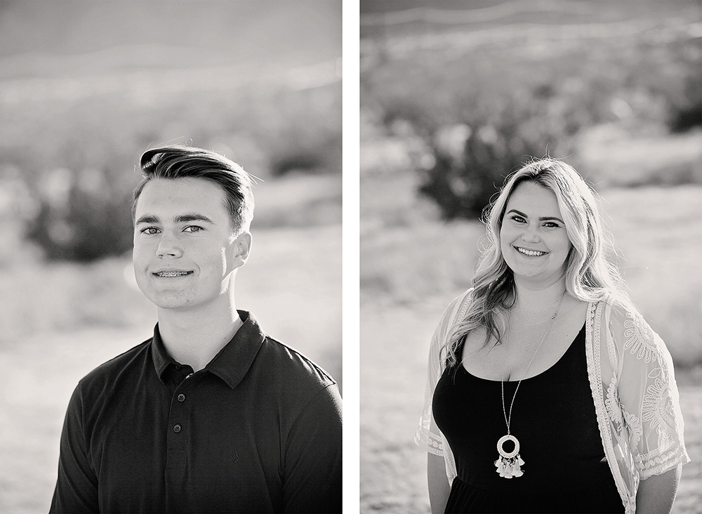 Two lovely black and white portraits of high school seniors