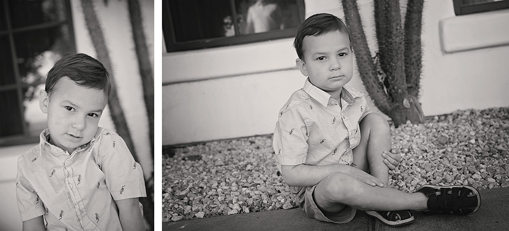 Two black and white portraits of a young boy