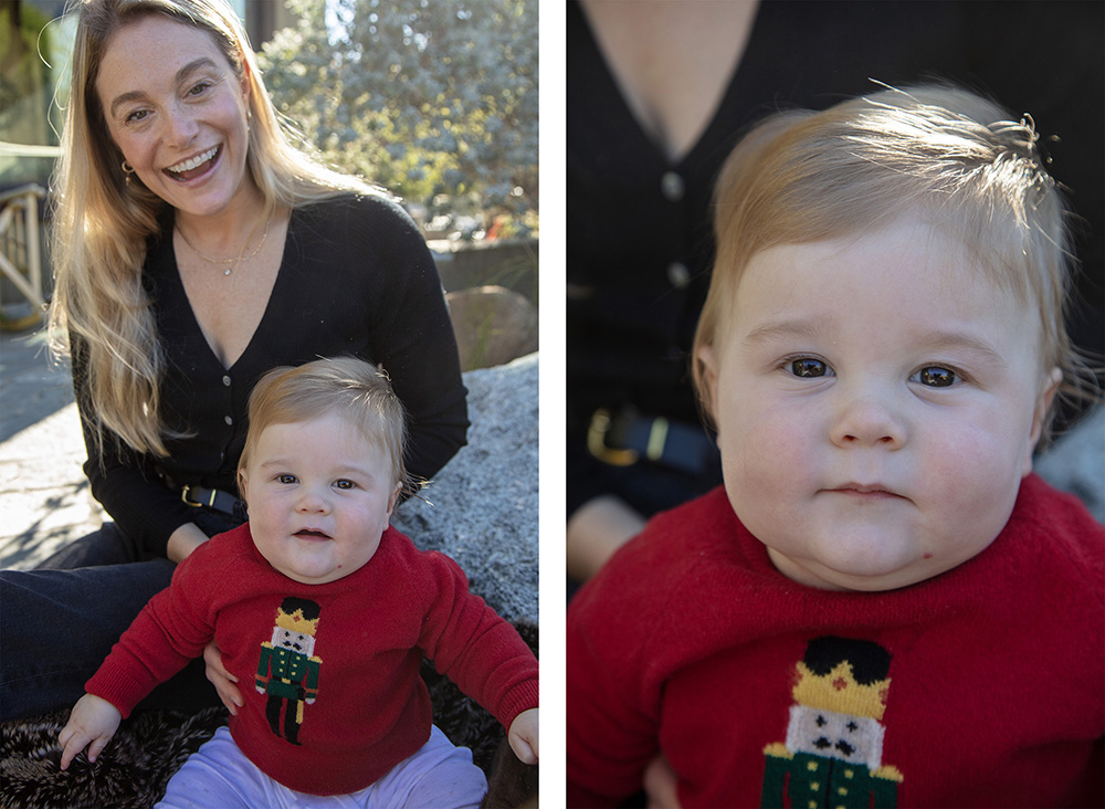 Palm Springs family photo of a mother sitting with her baby during a candid outdoor family photography session in California