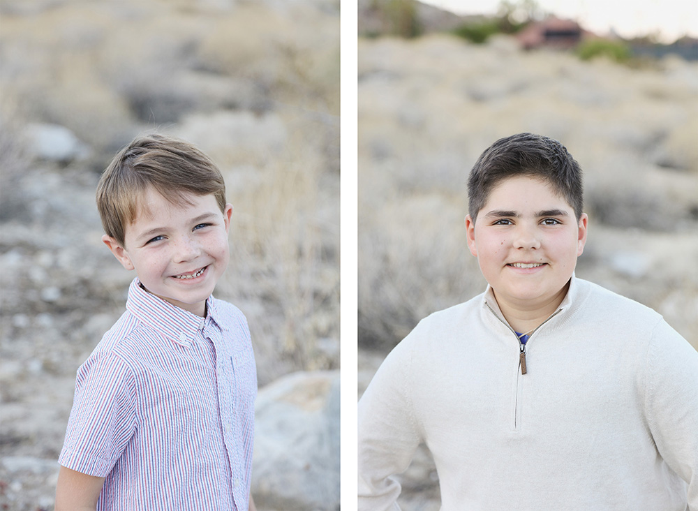 Two young boys pose for portraits in Palm Springs