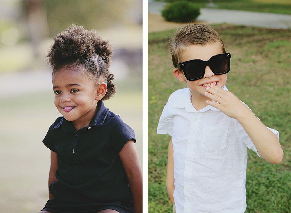 Two photos of toddlers in the park