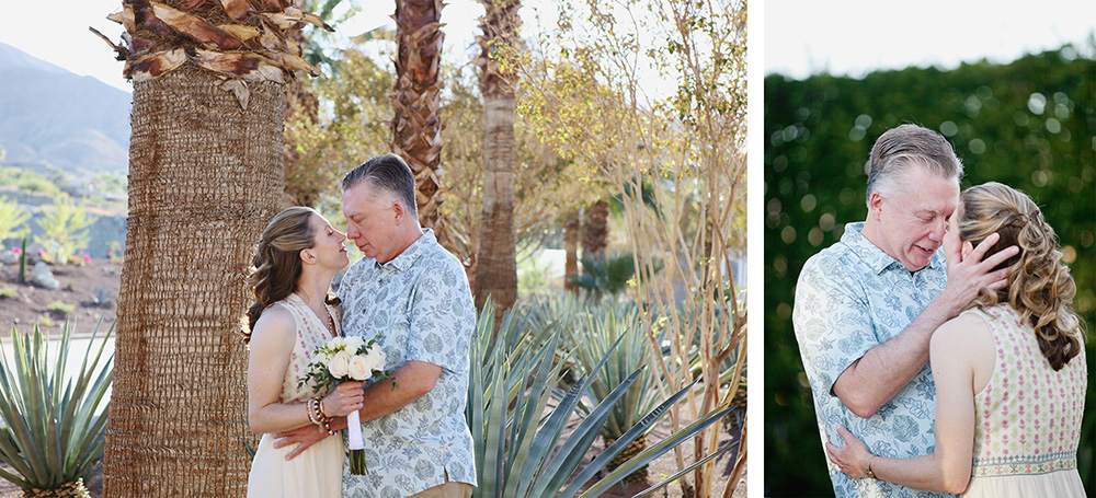 Sweet couple poses for casual photos at their wedding at the Ritz hotel in Rancho Mirage